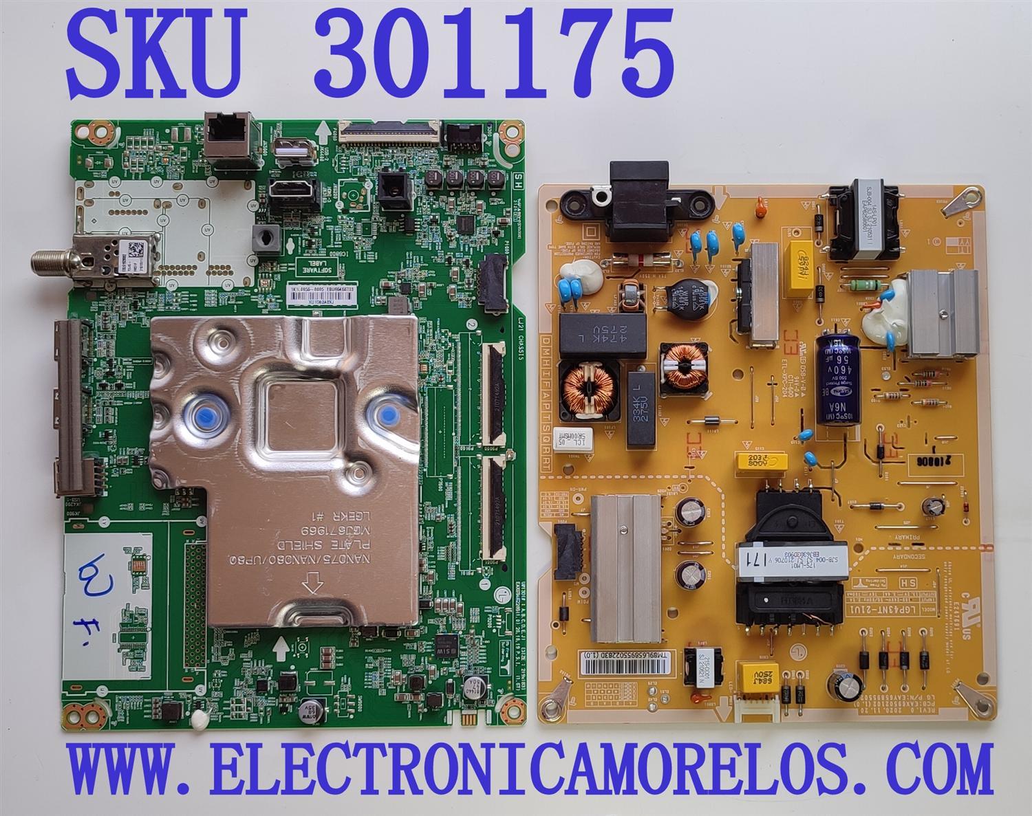 KIT DE TARJETAS PARA TV LG / MAIN EBU66466703 / EAX69462206(1.0) / FUENTE EAY65895502 / EAX69502102(1.0) / LGP43NT-21U1 / PANEL NC430TQG-AAKP1 / MODELO 43NANO75UPA.BUSYLJM